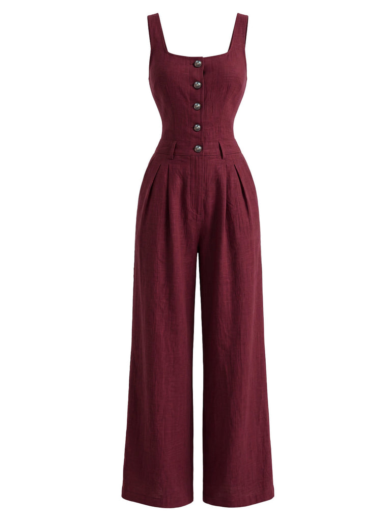 Combinaison Col Carré Sans Manches Boutonné Uni Années 1940 2