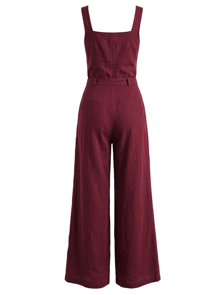 Combinaison Col Carré Sans Manches Boutonné Uni Années 1940 3