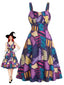 Robe en A Violette Patchwork Gothique Halloween Années 1950
