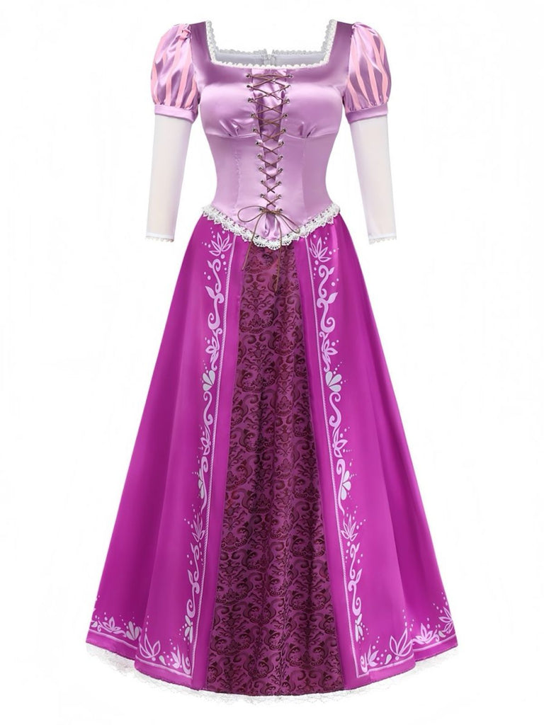Robe costume de princesse de conte de fées violette à manches bouffantes années 1940