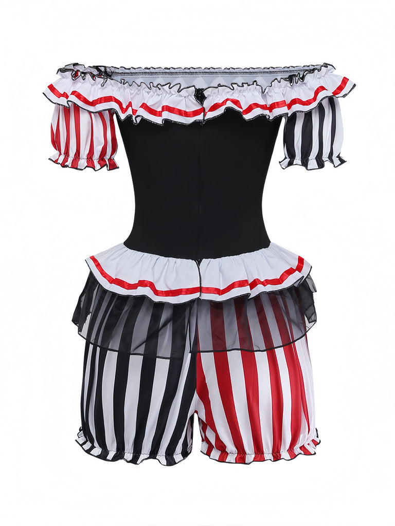 Halloween Noir Blanc Harlequin Clown Ensemble Costume Années 1950