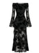 Robe Gothique Florale à Épaules Dénudées avec Fente en Tulle Noir Années 1930