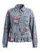 Veste Bleu Floral Denim Volant Ourlet Années 1950