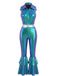 Combinaison Bleu Ceinturé Laser Métallique Tight Évasé Années 1960 2