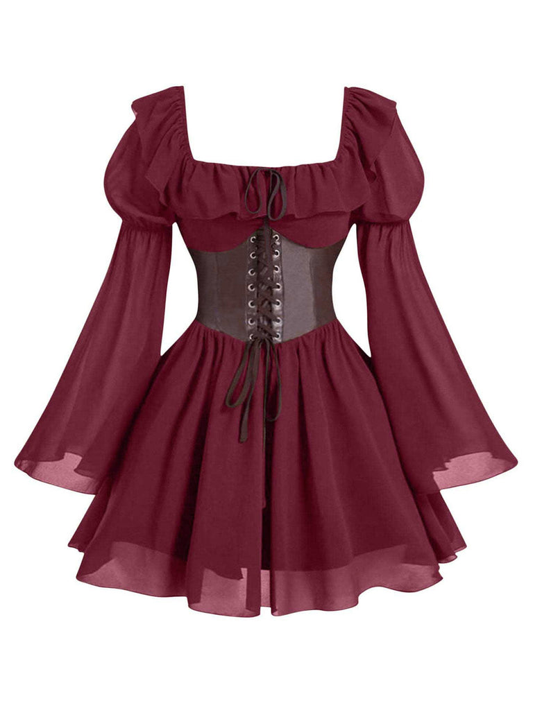 Robe Halloween Col Carré Flare Manches Ceinturé Umbrella Années 1950 4