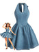 Robe Bleu Dos Nu Nœud Denim Années 1950