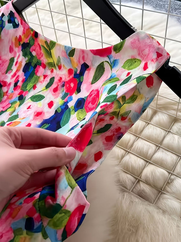 Robe Watercolor Floral Sans Manches Midi Années 1940 7