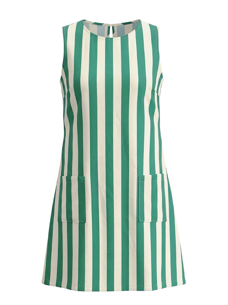 Robe Rayé Sans Manches Ligne A Mini Années 1960 4