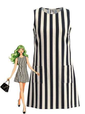 Robe Rayé Sans Manches Ligne A Mini Années 1960