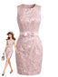 Robe fourreau rose sans manches motif jacquard et nœud années 60
