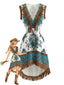 Robe blanche western bohème motif cachemire et franges années 70