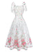 Robe à Bretelles Nouées avec Broderie Florale Blanc Années 1950