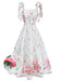 Robe à Bretelles Nouées avec Broderie Florale Blanc Années 1950