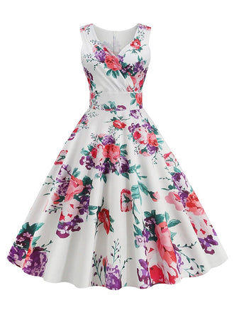 Robe Sans Manches Floral Surplis Évasé Années 1950 4