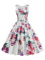 Robe Violette Sans Manches Floral Années 1950