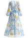 [Prévente] Robe Bleu Col V Big Daisy Imprimé Fendu Maxi Années 1970 3