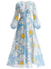 [Prévente] Robe Bleu Col V Big Daisy Imprimé Fendu Maxi Années 1970 2