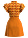 Robe orange motif géométrique col montant volants années 60
