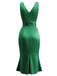 [Prévente] Robe sirène verte en satin froncé à col V Années 1950 - 3