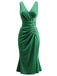 [Prévente] Robe sirène verte en satin froncé à col V Années 1950 - 2