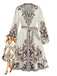Robe Boho à Imprimé Paisley Col V et Manches Lanternes Années 1970