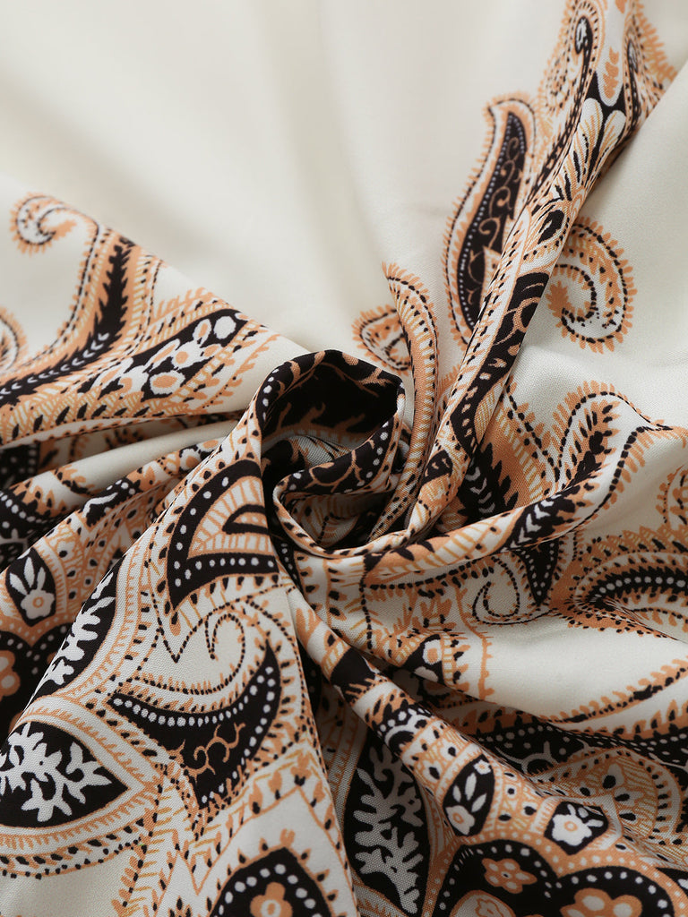 Robe Boho à Imprimé Paisley Col V et Manches Lanternes Années 1970