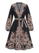 Robe Boho à Imprimé Paisley Col V et Manches Lanternes Années 1970