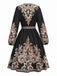 Robe Boho à Imprimé Paisley Col V et Manches Lanternes Années 1970