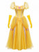 Robe Princesse Jaune Avec Gants Longs Cosplay Belle Années 1970