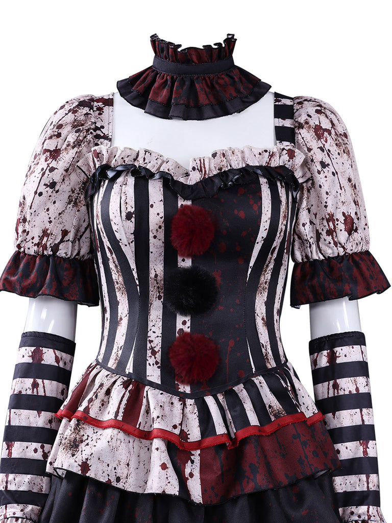 Set Costume Clown à Volants Étagés Ensanglantés Halloween Années 1960