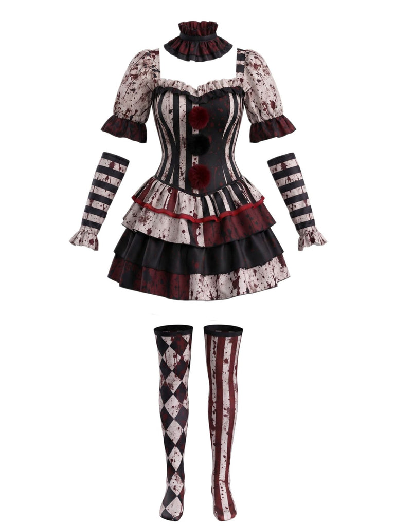 Set Costume Clown à Volants Étagés Ensanglantés Halloween Années 1960