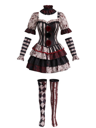 Set Costume Clown à Volants Étagés Ensanglantés Halloween Années 1960