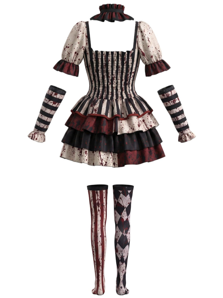 Set Costume Clown à Volants Étagés Ensanglantés Halloween Années 1960