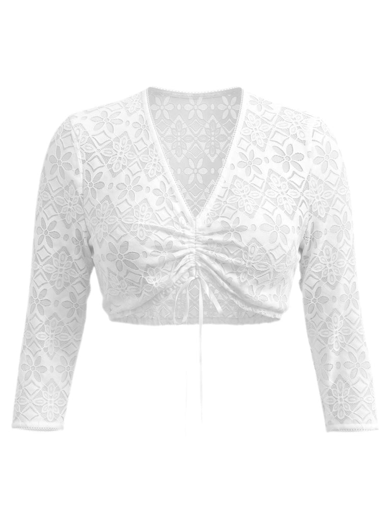 Robe à Col Carré en Velours à Pois et Tablier et Top en Dentelle Prune Années 1950