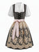 3PCS Robe Noire Col Carré & Tablier Floral & Haut en Dentelle Années 1950