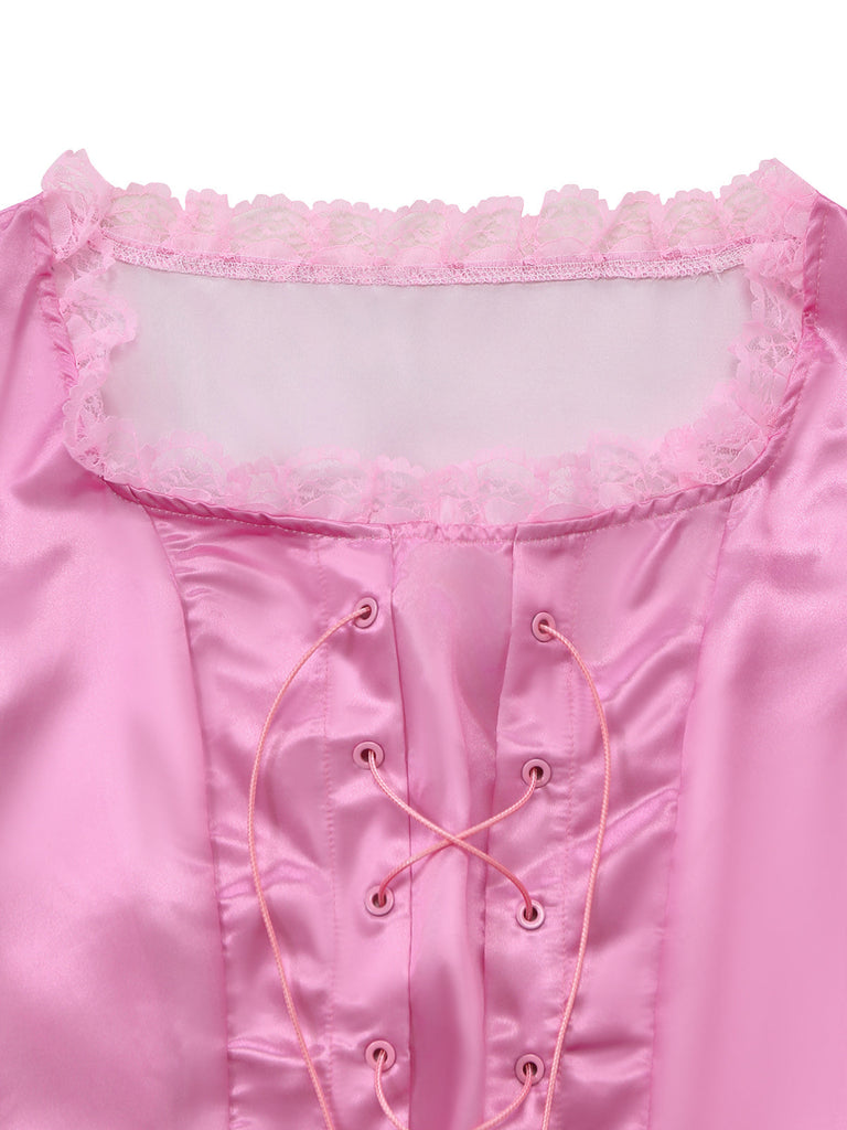 Robe costume féerique rose-violet à laçage et manches bouffantes Années 1950