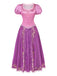 Robe costume féerique rose-violet à laçage et manches bouffantes Années 1950