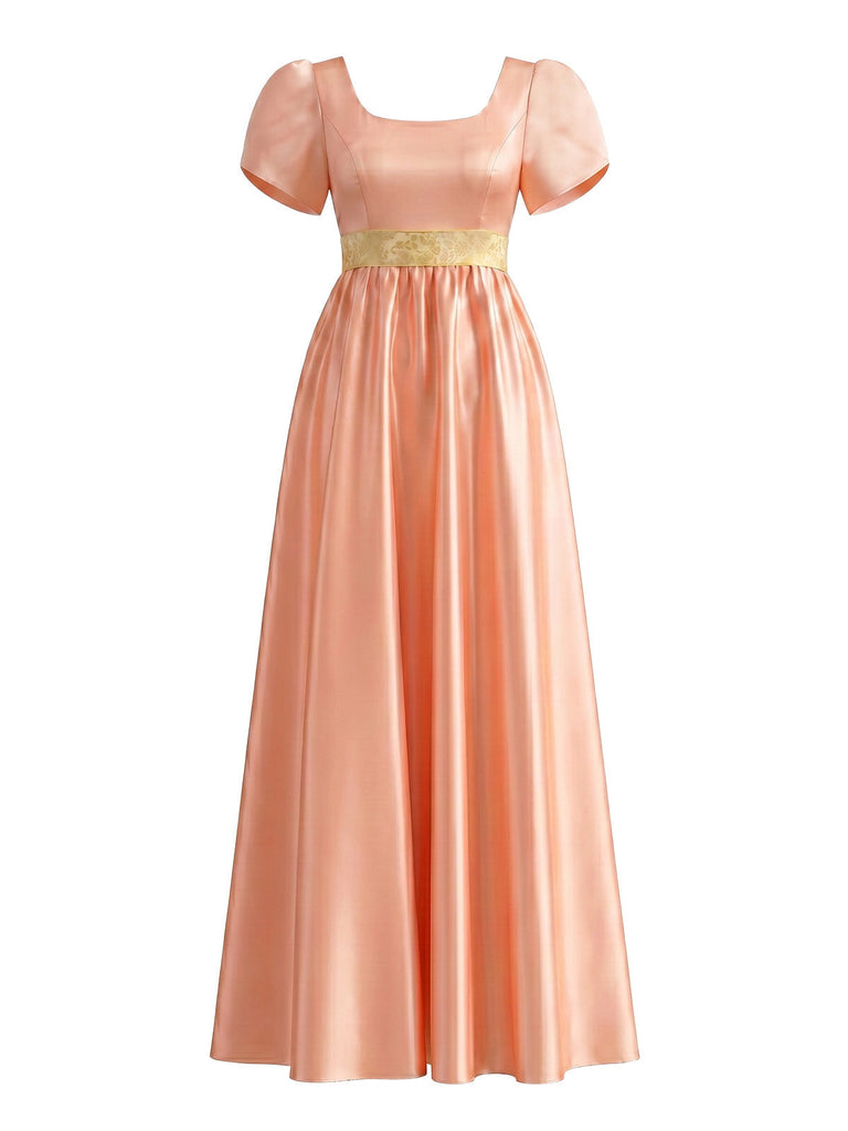 Robe Satin Col Carré Taille Empire Années 1930 2