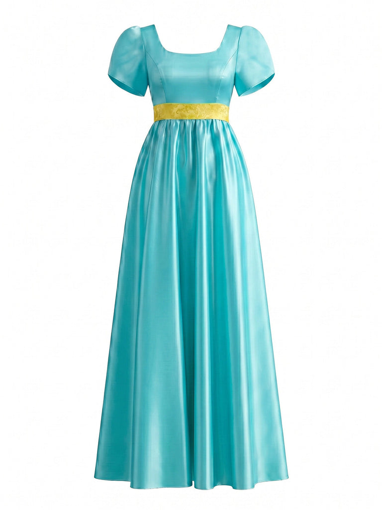 Robe Satin Col Carré Taille Empire Années 1930 7