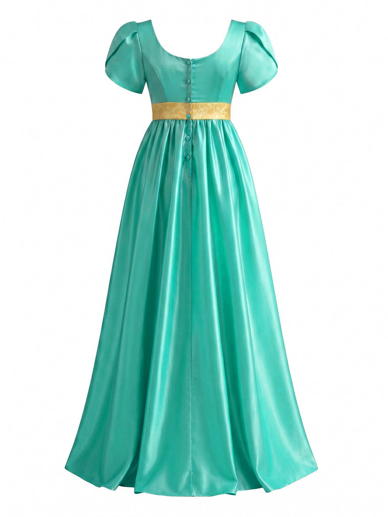 Robe Satin Col Carré Taille Empire Années 1930