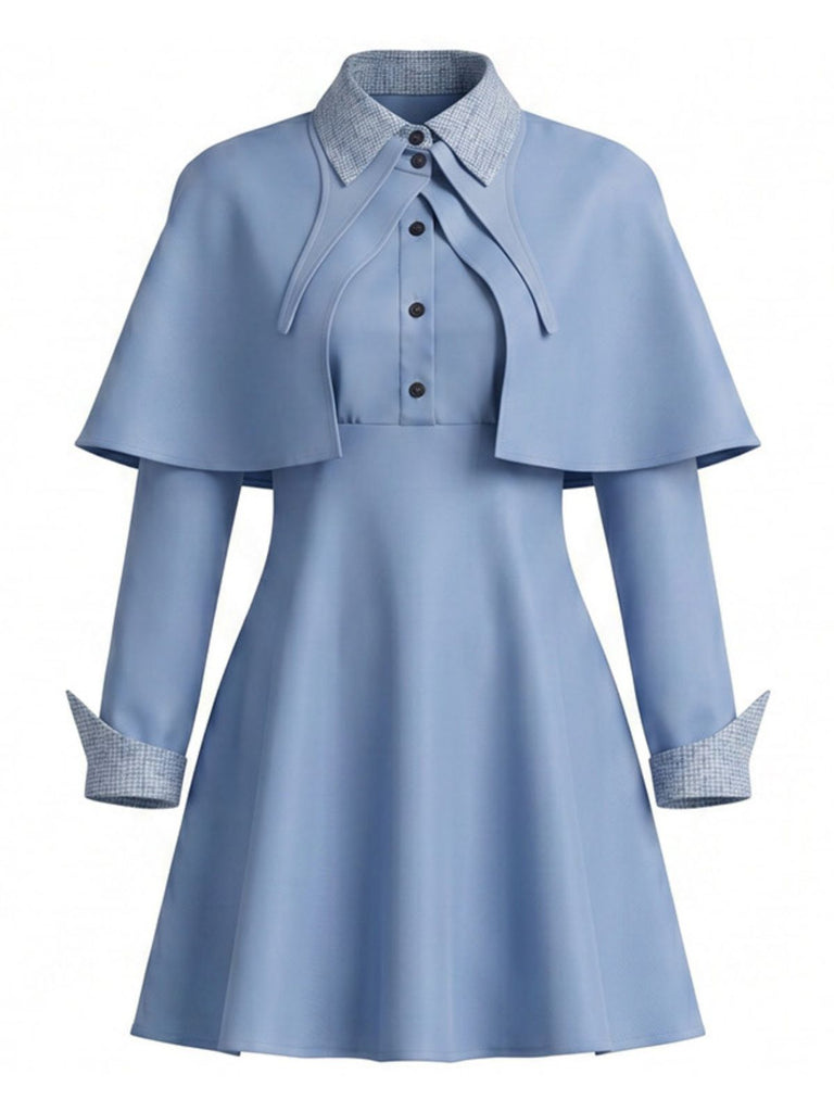 Ensemble de costume de sorcière bleu avec robe, cape et chapeau années 1950