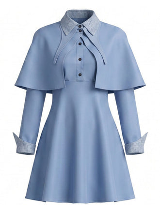 Ensemble de costume de sorcière bleu avec robe, cape et chapeau années 1950