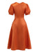 Robe Orange Éclaboussures Manches Bouffantes Années 1950