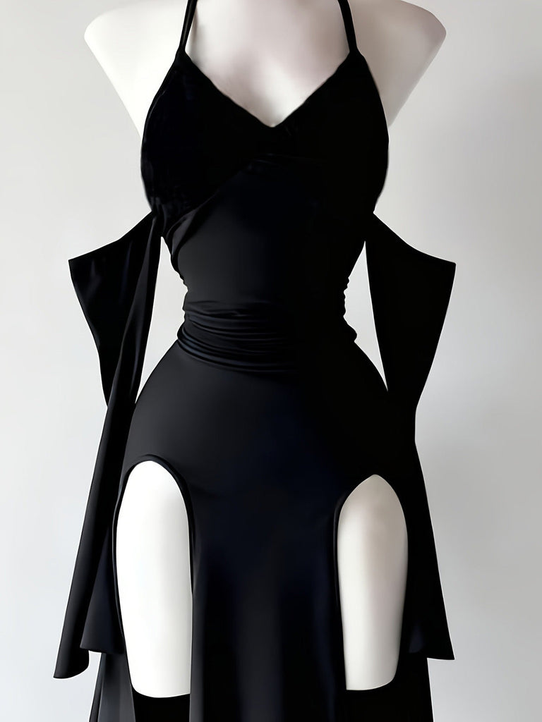 Robe Longue Gothique Dos-Nu Manches Drapées Fente Haute Années 1960 6