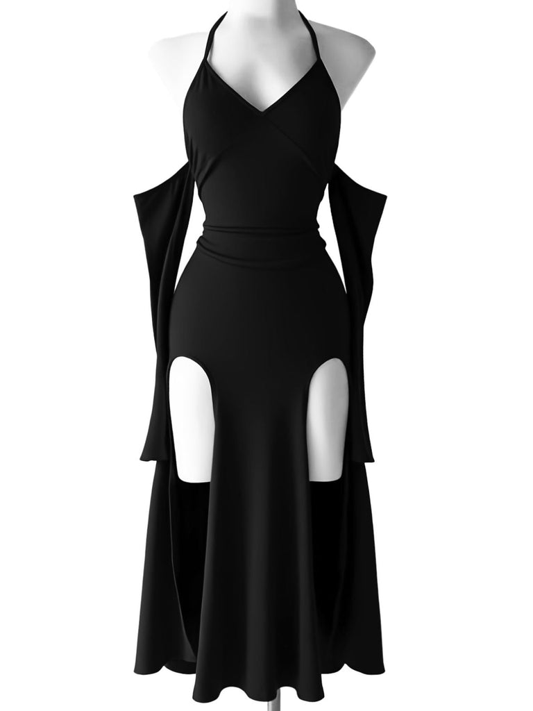 Robe Longue Gothique Dos-Nu Manches Drapées Fente Haute Années 1960 7