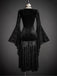 Robe Noire Velours Dentelle Col V Manches Évasées Années 1980 4