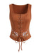Gilet Corset Boho Marron Broderie Florale Lacé Années 1970