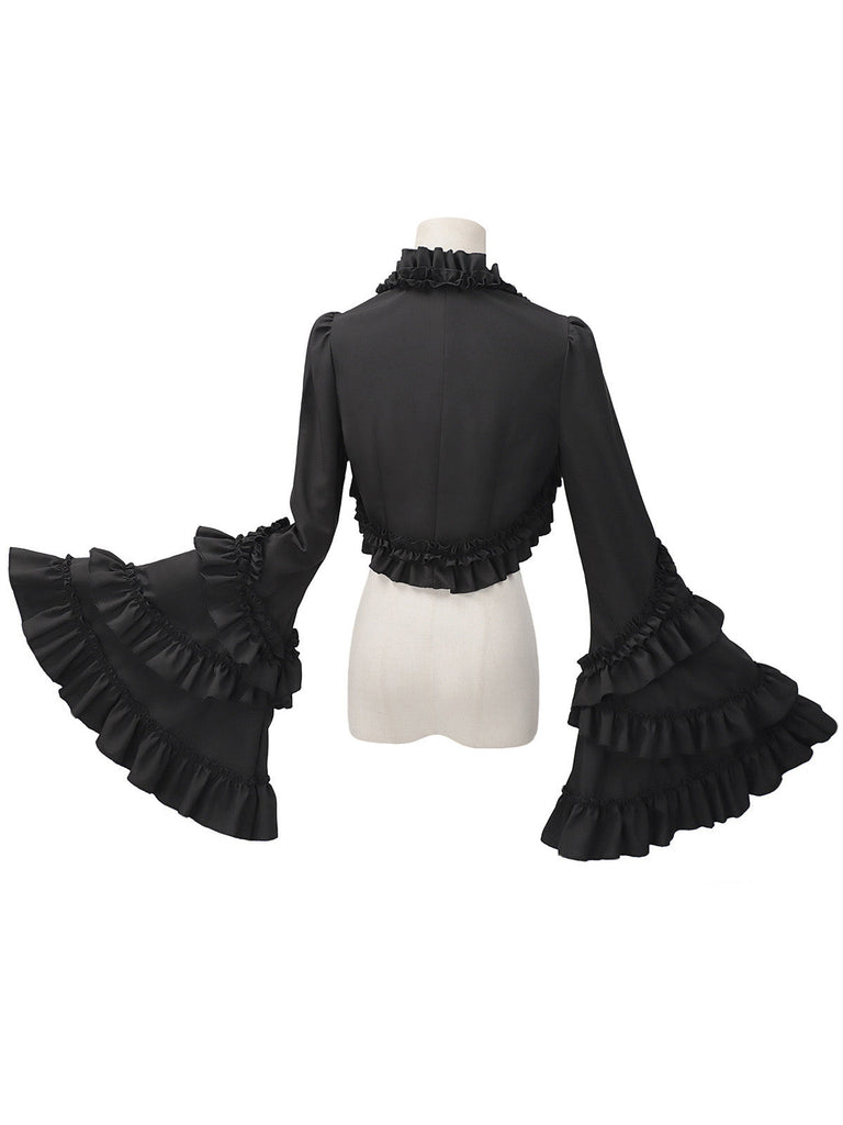Veste gothique noire à volants et manches longues pour Halloween années 1950