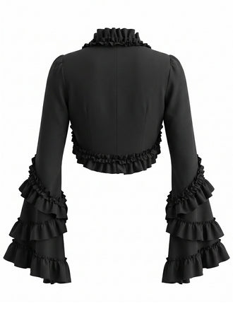 Veste gothique noire à volants et manches longues pour Halloween années 1950