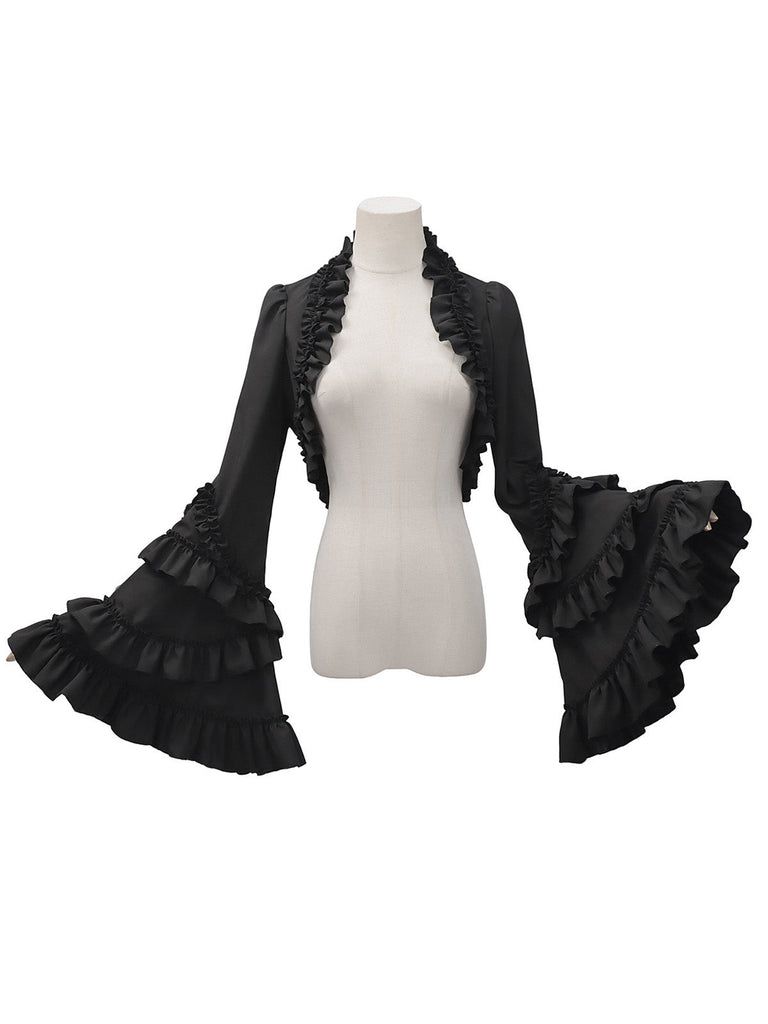 Veste gothique noire à volants et manches longues pour Halloween années 1950